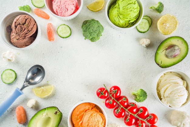 Trendy colorful vegetable ice cream