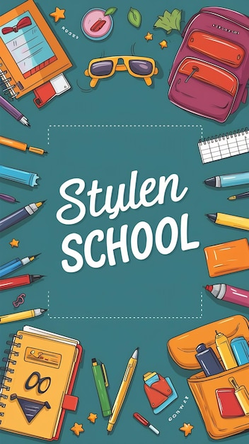 Trendy cover design on a school theme cartoon style vector illustration