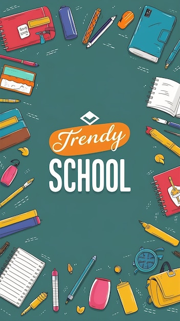 Trendy cover design on a school theme cartoon style vector illustration