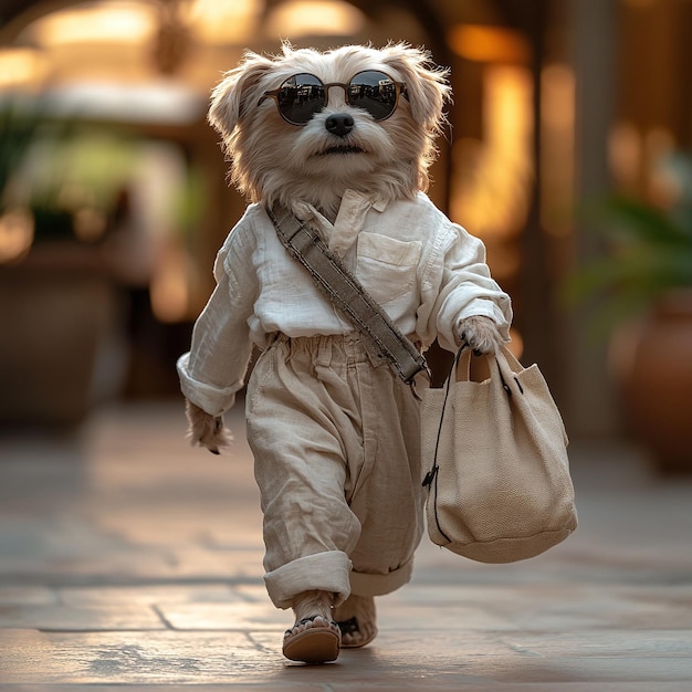 Trendy Dog Striding Confidently in Casual Chic Outfit