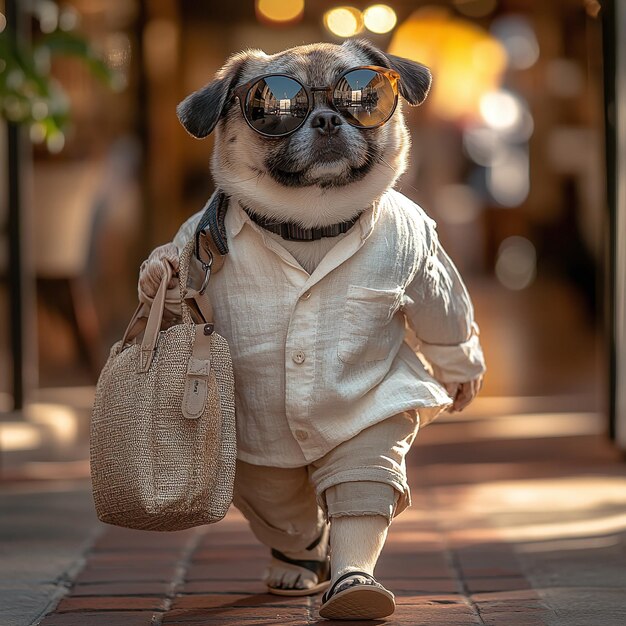 Trendy Dog Striding Confidently in Casual Chic Outfit