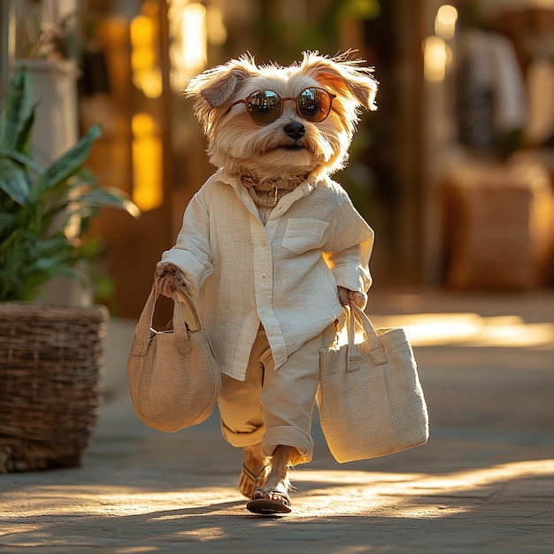 Trendy Dog Striding Confidently in Casual Chic Outfit