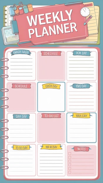 Trendy editable weekly planner schedule and to do list school theme