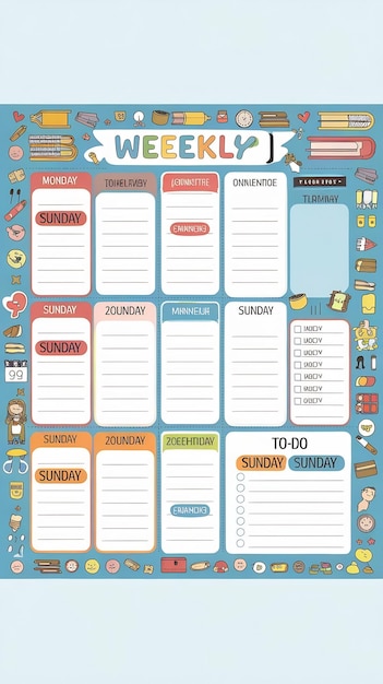 Trendy editable weekly planner schedule and to do list school theme