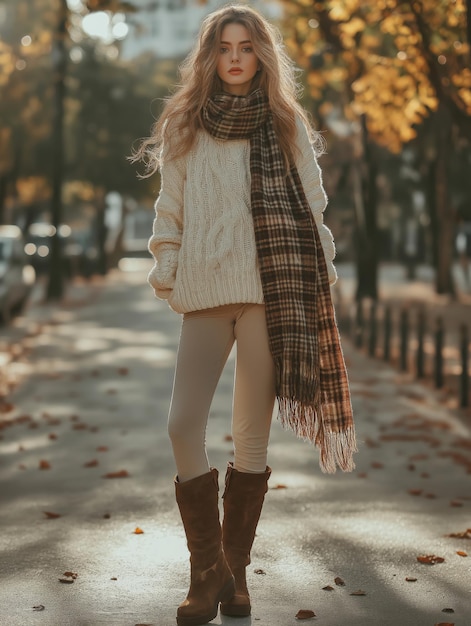 Photo trendy fall fashion in vibrant city street style