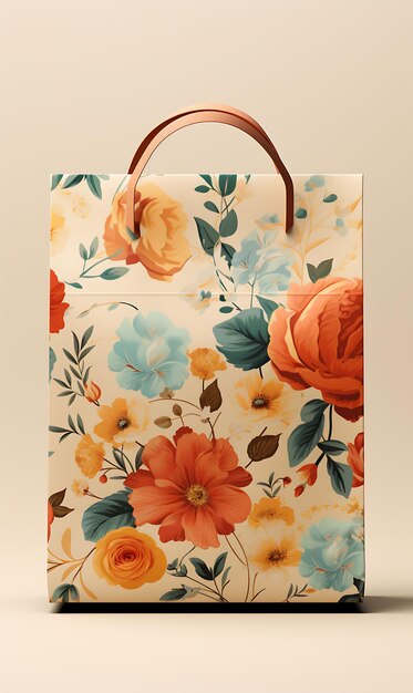 Photo trendy floral printed paper bag cylindrical shape floral color them fashion packaging collections