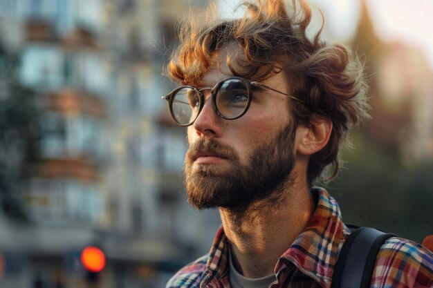 Trendy handsome guy with trendy hairstyle outdoors