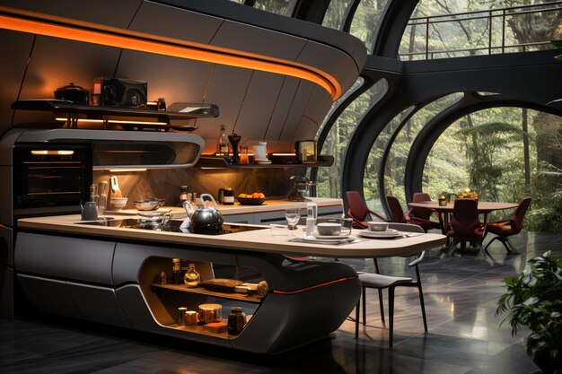 Photo trendy kitchen interior featuring stateoftheart technology for a futuristic look