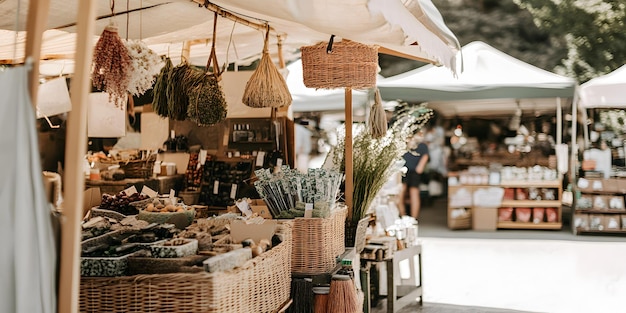 Photo trendy market stall showcasing artisanal goods