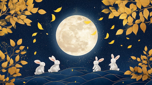 Trendy MidAutumn Festival Design with Full Moon