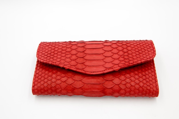 Trendy natural red snake python skin woman wallet