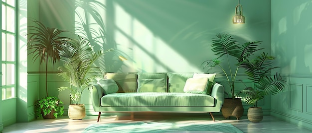 Photo trendy room with green color palette interior design