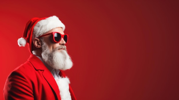 Trendy Santa Claus with glasses and copyspace