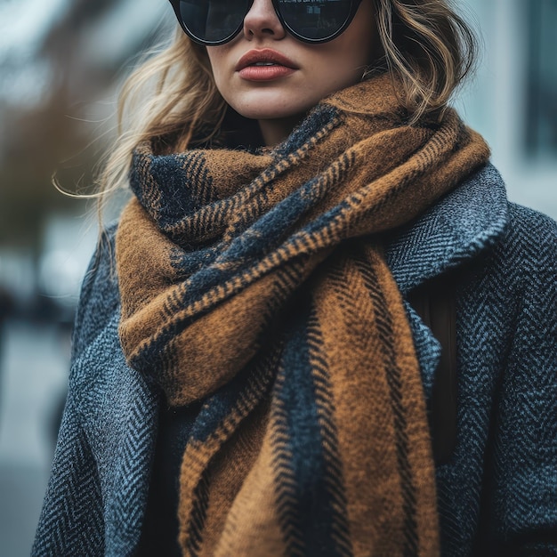 Photo trendy scarf paired with sleek winter coat