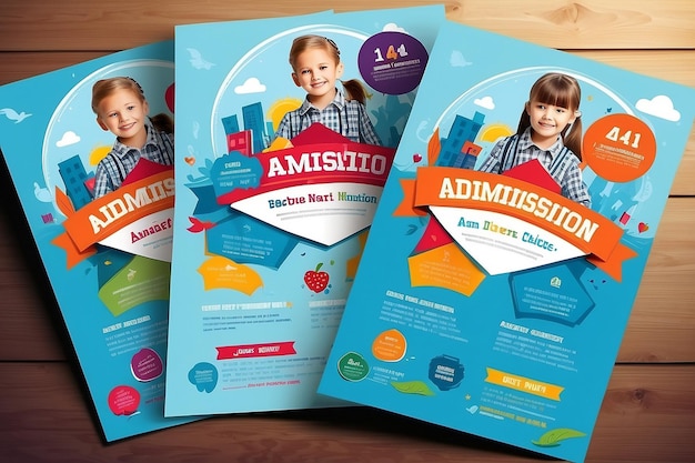 Trendy School Flyer Template Design and Kids Admission Leaflet Vector File A4