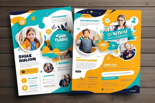 Trendy School Flyer Template Design and Kids Admission Leaflet Vector File A4