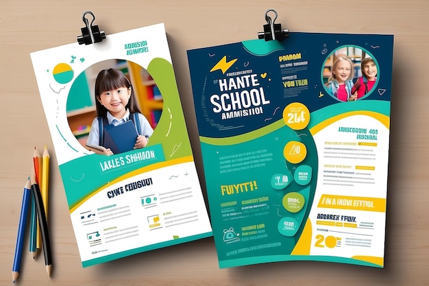 Trendy School Flyer Template Design and Kids Admission Leaflet Vector File A4