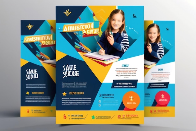 Trendy School Flyer Template Design and Kids Admission Leaflet Vector File A4