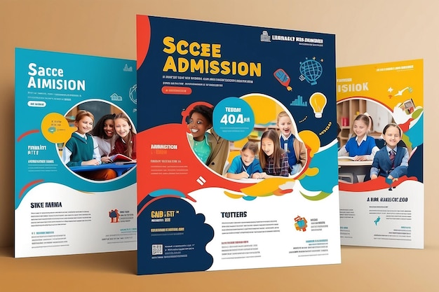 Trendy School Flyer Template Design and Kids Admission Leaflet Vector File A4