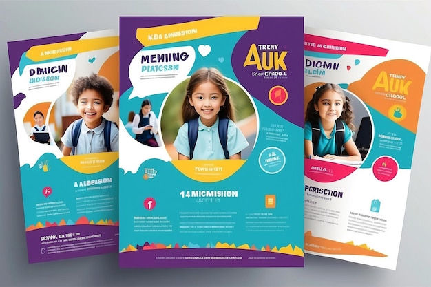 Trendy School Flyer Template Design and Kids Admission Leaflet Vector File A4