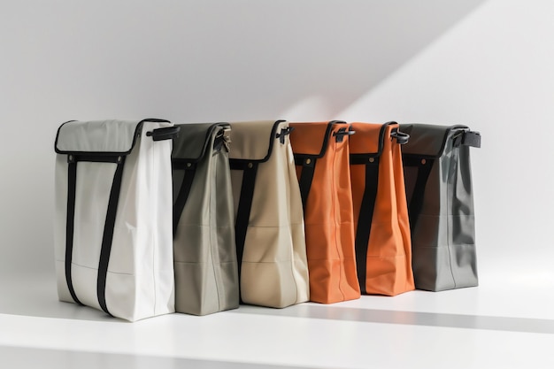 Photo trendy selection of messenger bags aligned neatly showcasing different colors and sleek designs