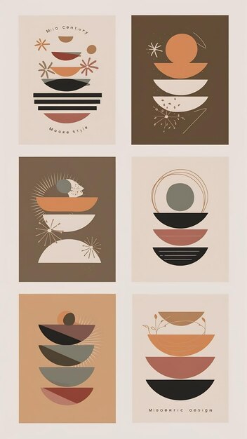 Photo trendy set of geometrical minimalist mid century modern posters abstract boho style backgrounds