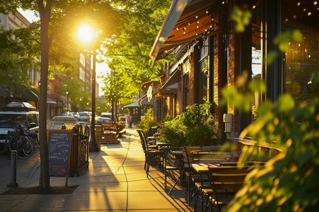 Trendy urban neighborhood a lively urban landscape with trendy cafes boutiques and street life