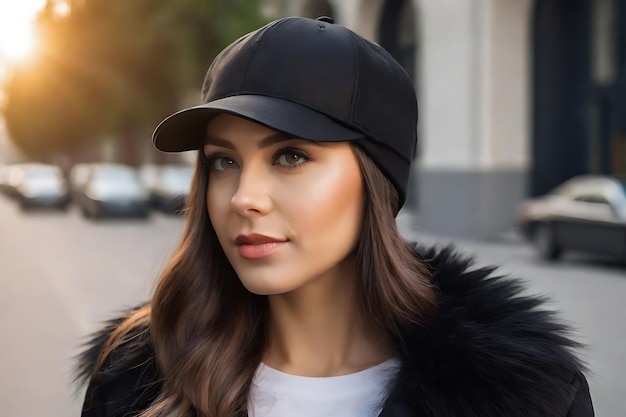 Photo trendy young woman with black cap