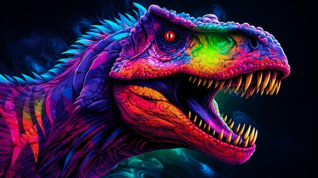 TRex dinosaur HD 4K neon glowing colorful desktop background wallpaper bright abstract Generative Ai