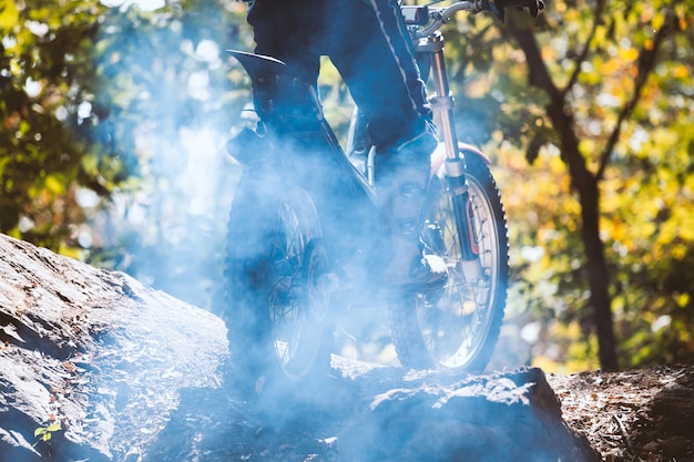 Trials motorcycle while competition in wild