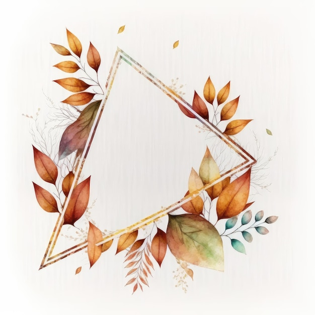 Triangle or diamond frame with autumn leaves watercolor painted isolated on white background Theme of vintage minimal art design in geometric Finest generative AI