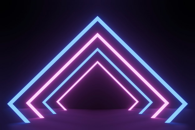 Triangle neon light frame on dark night background