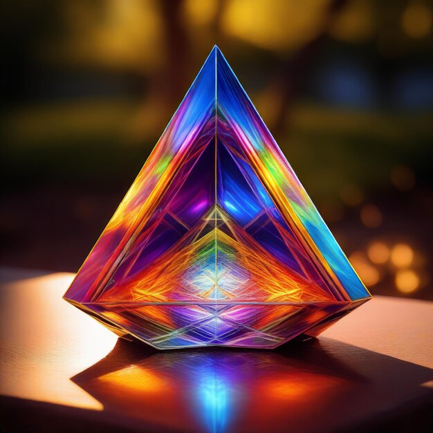 Photo a triangle shaped object made by a multicolored glass