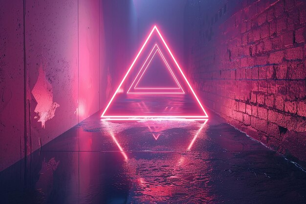 A triangle with purple and blue neon lights on it