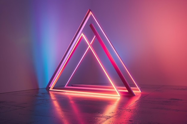 A triangle with purple and blue neon lights on it