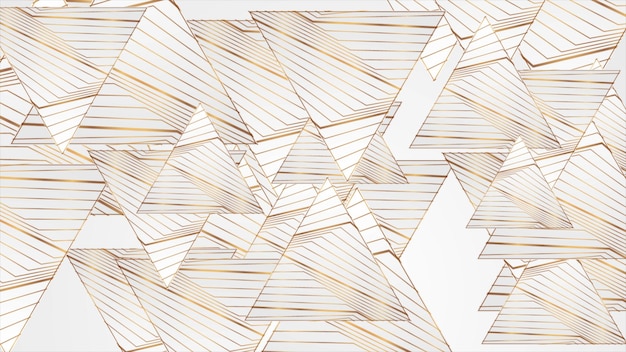 Triangles with curved refracted golden lines abstract design