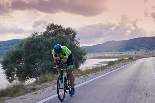 triathlon athlete riding bike