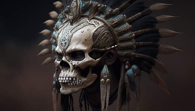 Tribal skull warrior digital art illustration Generative AI