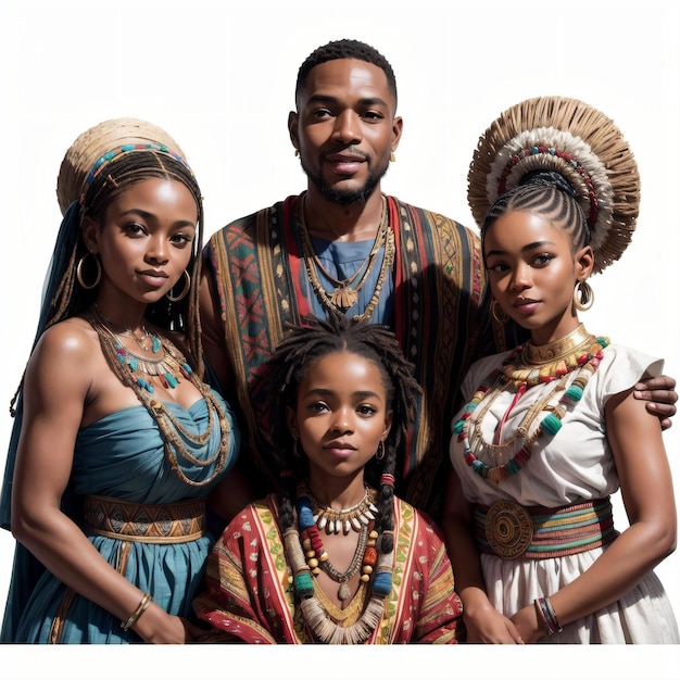 A Tribe King with his Two Wives and Son