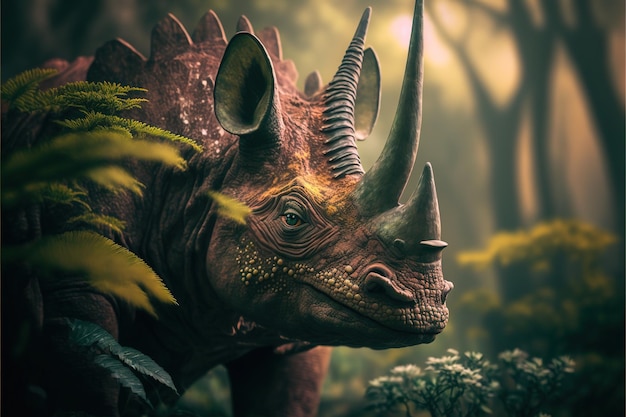 Triceratops dinosaur ancient herbivore dinosaur extinct animal Generative AI