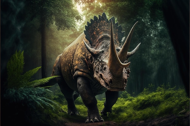 Triceratops dinosaur ancient herbivore dinosaur extinct animal Generative AI