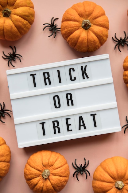 Trick or Treat halloween lightbox message with black scary bats