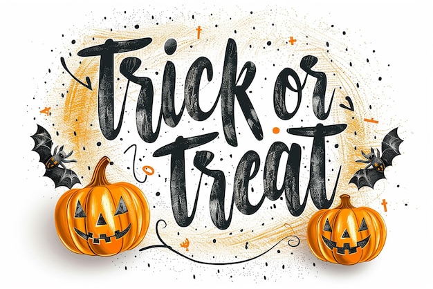 Photo trick or treat halloween text 2d super high detail