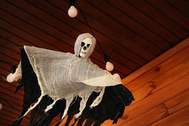 Trick or treat! Skeleton monster head scary ghost traditional halloween decorations concept party