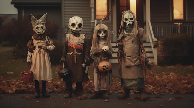 Trick or treaters dressed in spooky costumes