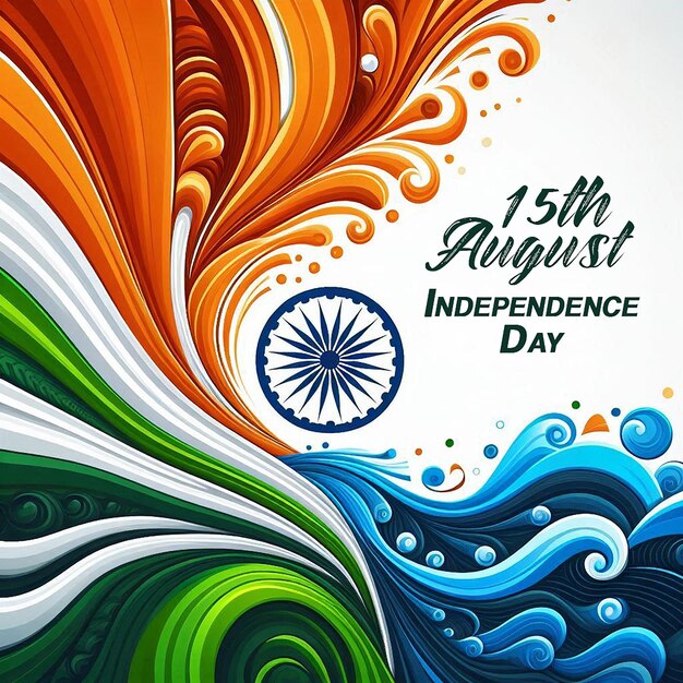 Photo tricolor 15th august indian flag theme wave style background design