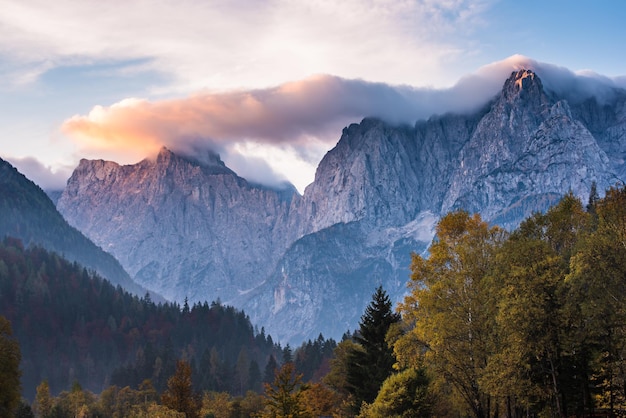 Triglav mountain peak at sunrise