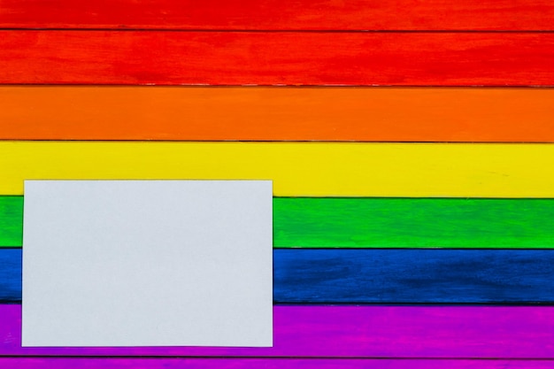 Trims in rainbow colors Colorful wooden background gay flag