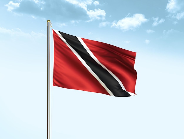 Trinidad and Tobago national flag waving in blue sky with clouds Trinidad and Tobago flag