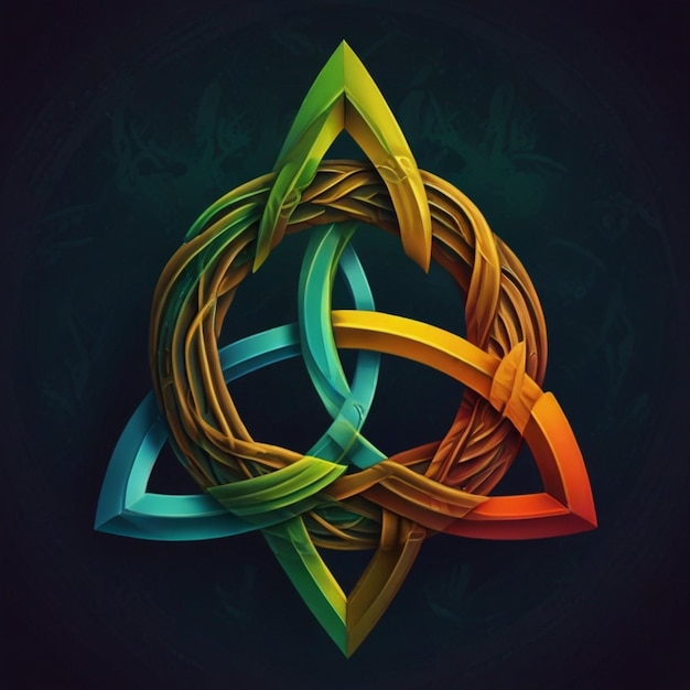 Photo trinity knot triquetra symbol golden icon gold glitters logo illustration